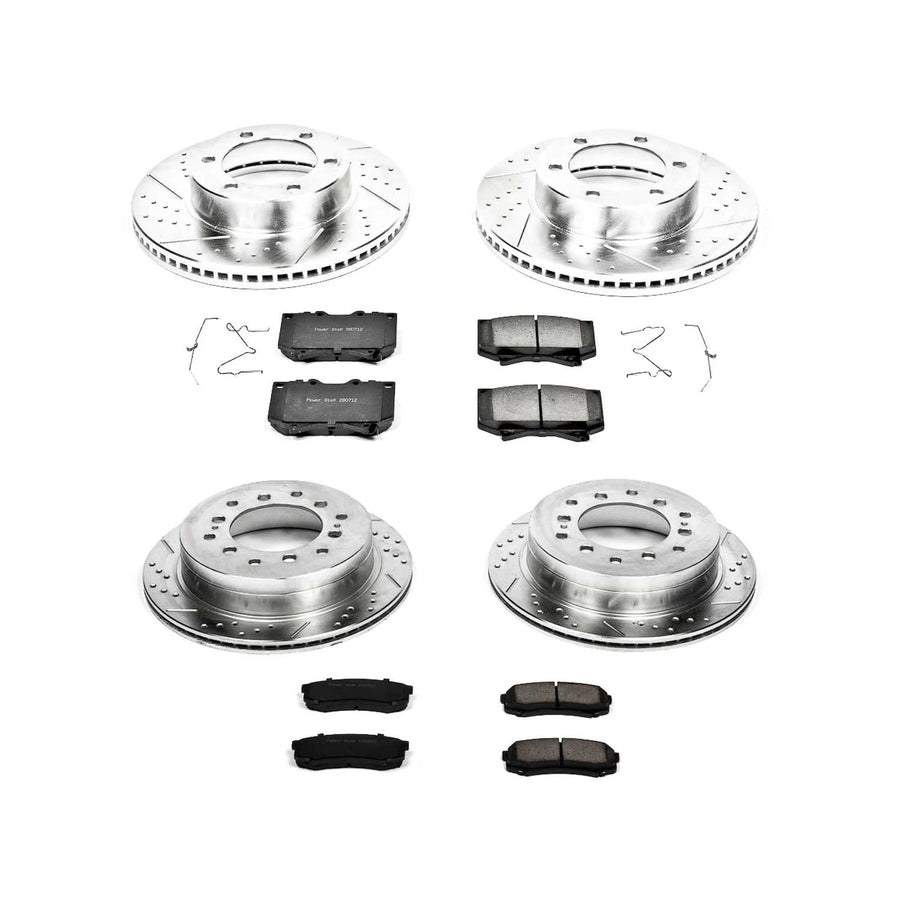 Power Stop K2756 Z23 Carbon Fiber Brake Pads Front and Rear with Drilled & Slotted Brake Rotors Kit For Toyota Sequoia 2001-2002 [Vehicle Specific]