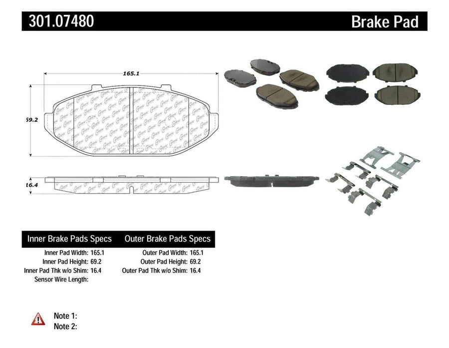 Centric Premium 301.07480 Ceramic Brake Pads with Shims and Hardware
