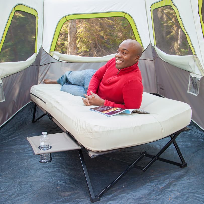 Coleman Airbed Queen-Size Cot Combination, Folding Mattress with Steel Frame & Side Table, Battery Pump Included, Great for Camping, Lounging, Elevated Sleeping, Guests, & More