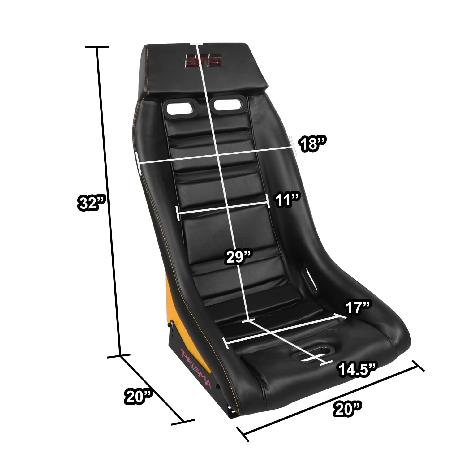 Prisma GT Fixed Back Bucket Racing Seat NRG Innovations PRI-100BK-ARCADE with Side Mount Bracket,Black Leather Yellow Stitching/GT-S Arcade Yellow Sparkled Back