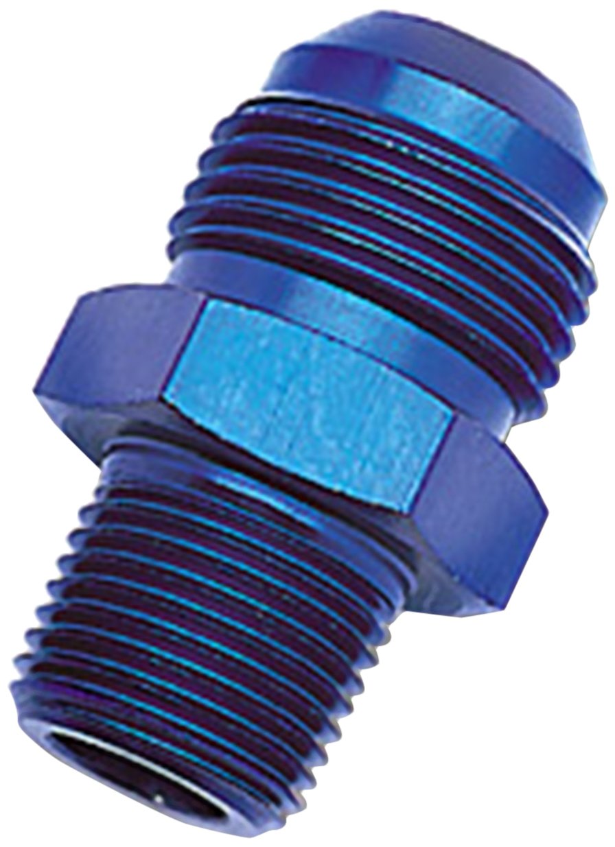 Blue Anodized Aluminum Edelbrock 660450 -6AN Flare to Pipe Straight Adapter