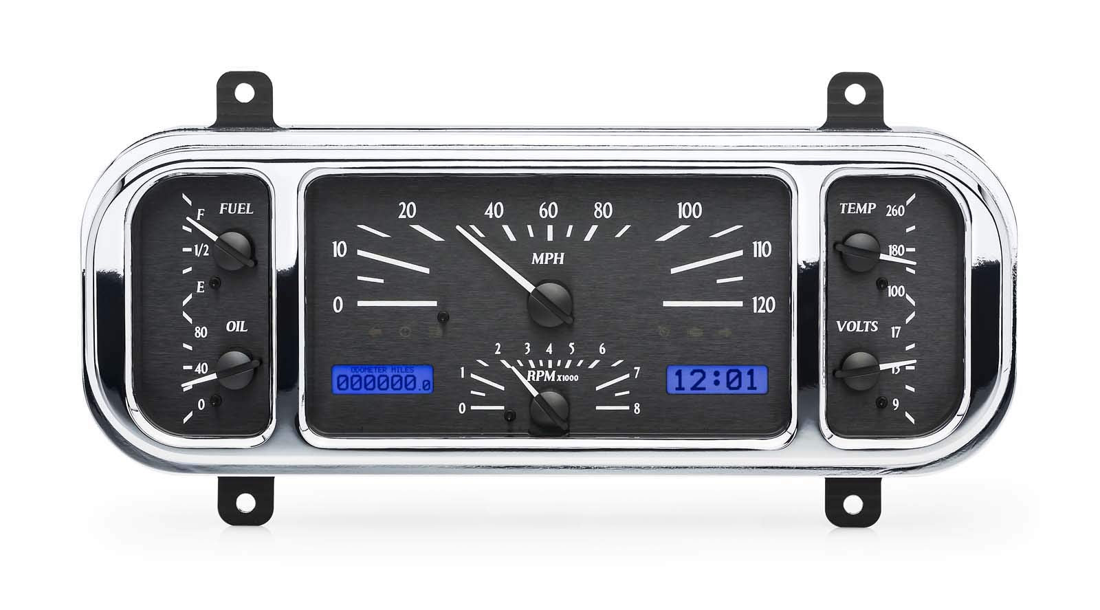 Dakota Digital VHX Dash Gauge Instruments System 1937-38 Chevy Car, BLACK ALLOY style and BLUE display - VHX-37C