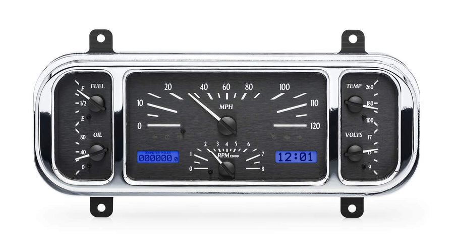 Dakota Digital VHX Dash Gauge Instruments System 1937-38 Chevy Car, BLACK ALLOY style and BLUE display - VHX-37C