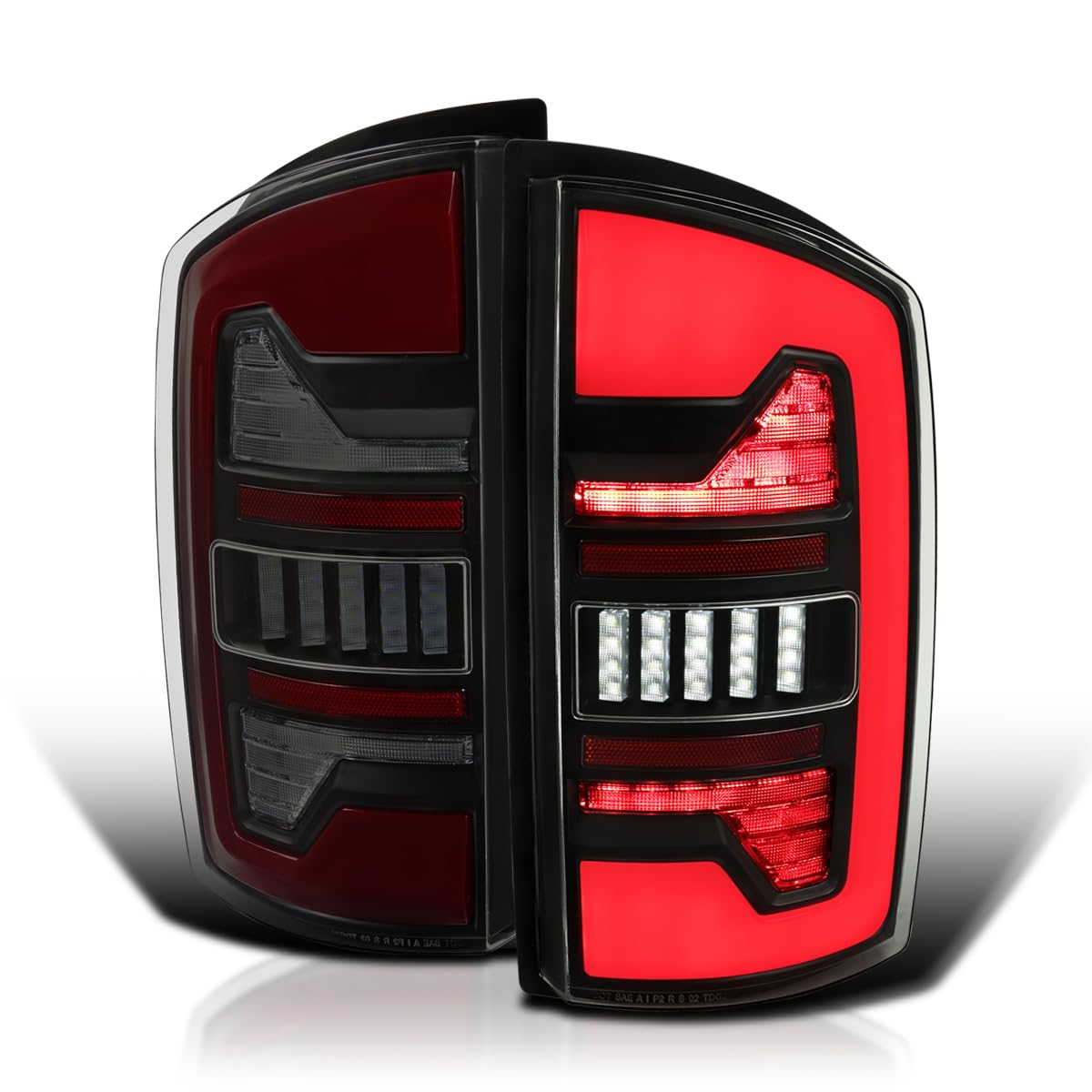 Black Smoke Tail Lights w/Red LED SPEC-D TUNING Compatible with 2007-2008 Dodge Ram 1500/2500 / 3500, Left + Right Pair Assembly