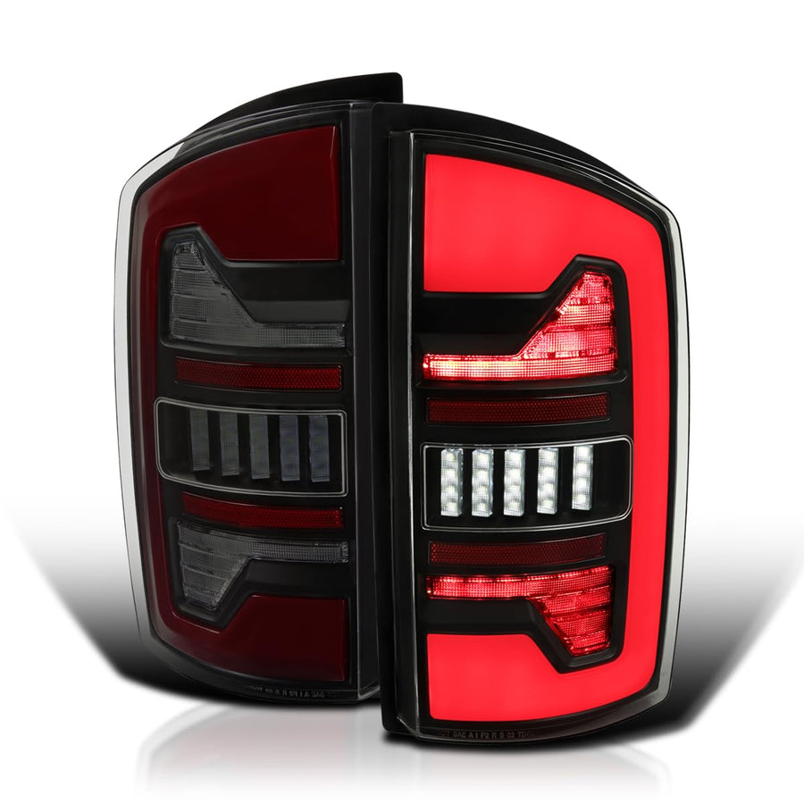 Black Smoke Tail Lights w/Red LED SPEC-D TUNING Compatible with 2007-2008 Dodge Ram 1500/2500 / 3500, Left + Right Pair Assembly