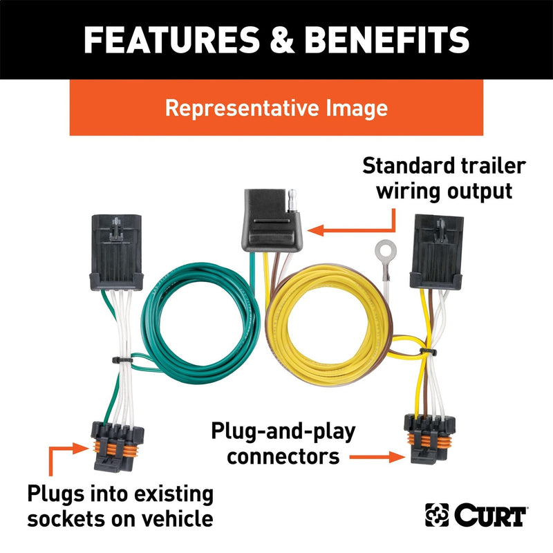 CURT 55587 Custom Vehicle-Side 4-Pin Trailer Wiring Harness, Fits Select Ford Freestyle, Five Hundred