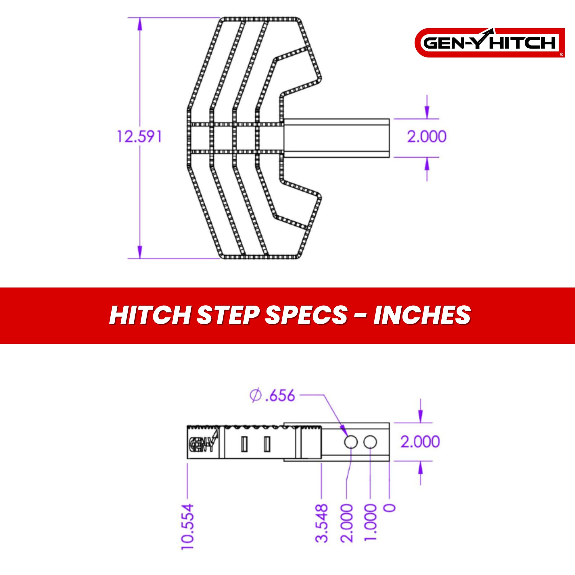 GEN-Y Serrated Hitch Step for 2-Inch Towing Receiver | Up to 500 LB Load Capacity with Serrated No Slip Surface | Textured Powder-Coat Finish | Black