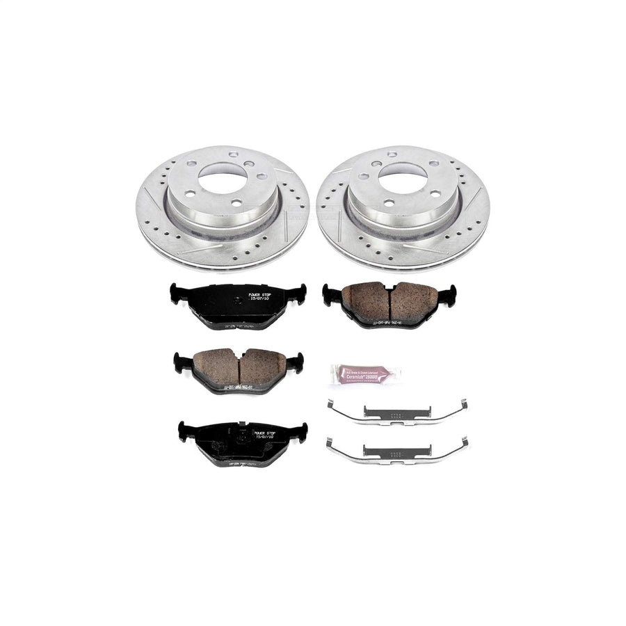 Power Stop K613 Z23 Carbon Fiber Brake Pads with Drilled & Slotted Brake Rotors Kit Rear