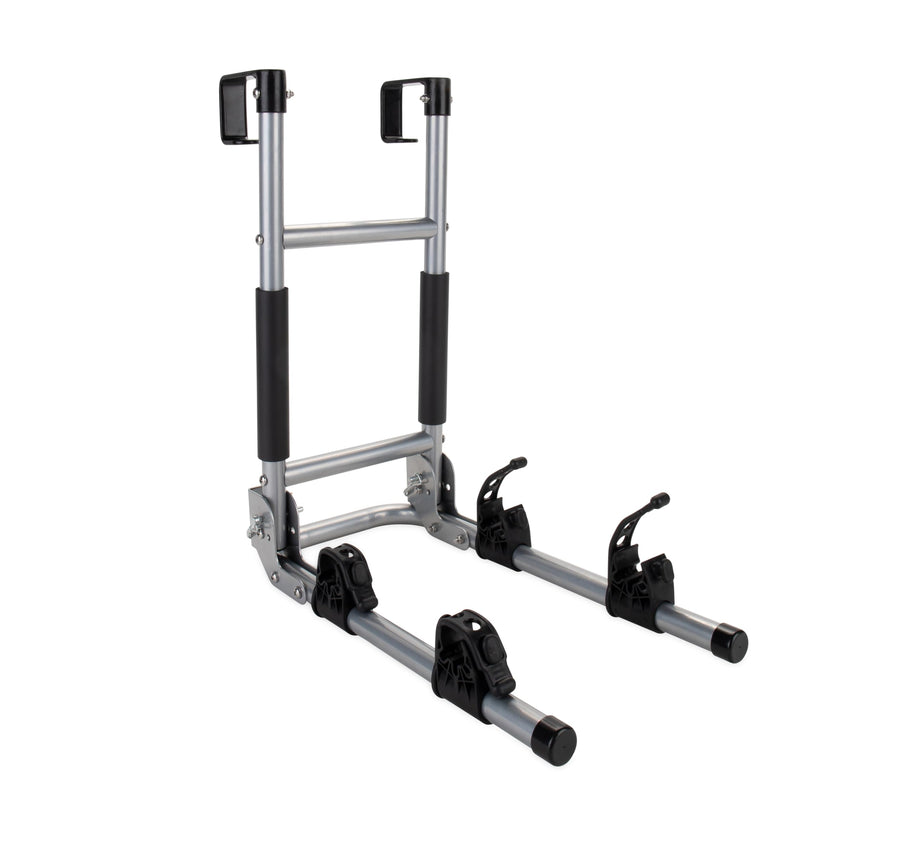 RV Ladder Mount Camco Bike Rack - Easily Holds 2 Bikes & Folds for Convenient RV Storage - Max Weight Capacity of 60 lbs - Designed w/Heavy Duty Steel (51492)