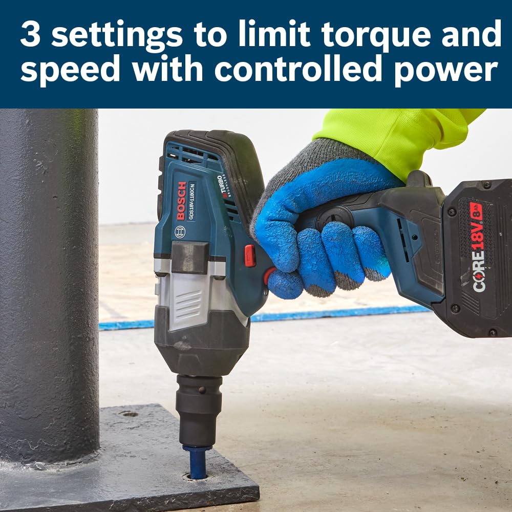 PROFACTOR™ BOSCH GDS18V-1180CB28 18V Connected-Ready 3/4 In. High Torque Impact Wrench Kit with Friction Ring and Thru-Hole and (2) CORE18V® 8 Ah Batteries
