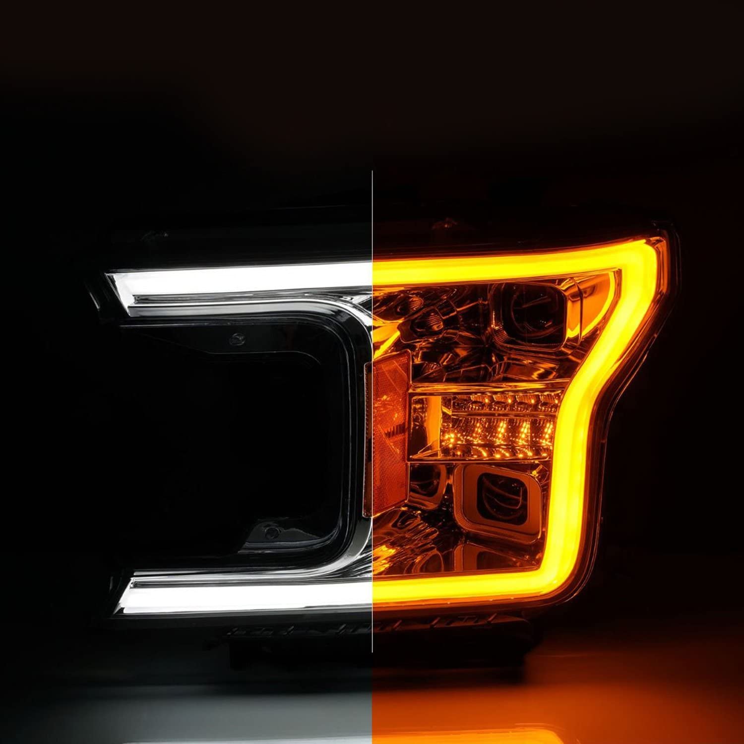 18-20 Ford F-150 ANZO (w/o Fctry LED) Full LED Proj Headlights w/Light Bar Swtchbk Seq. Chrome w/Int (111571)