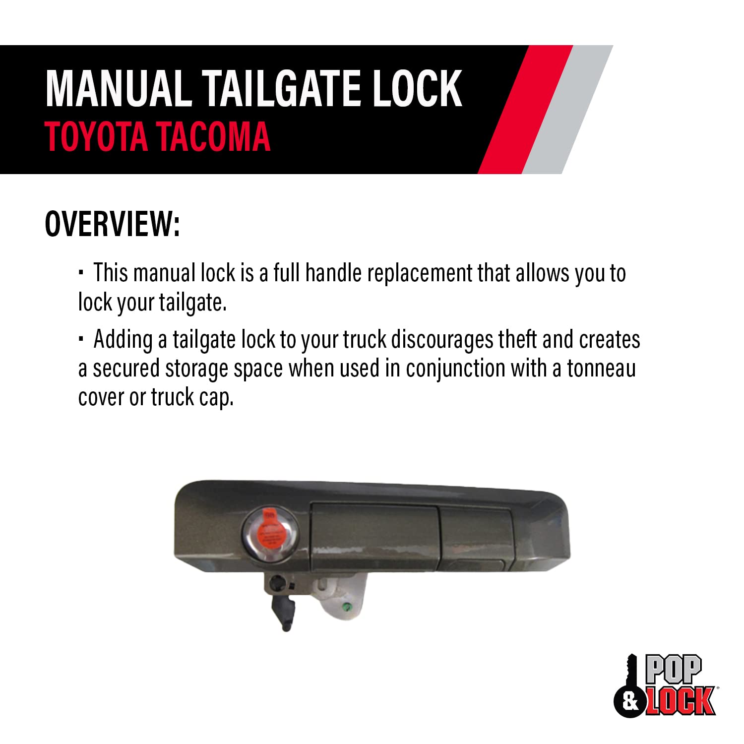 Pop & Lock Manual Tailgate Lock PL5406 with Bolt Codeable for Toyota Tacoma Pyrite Mica