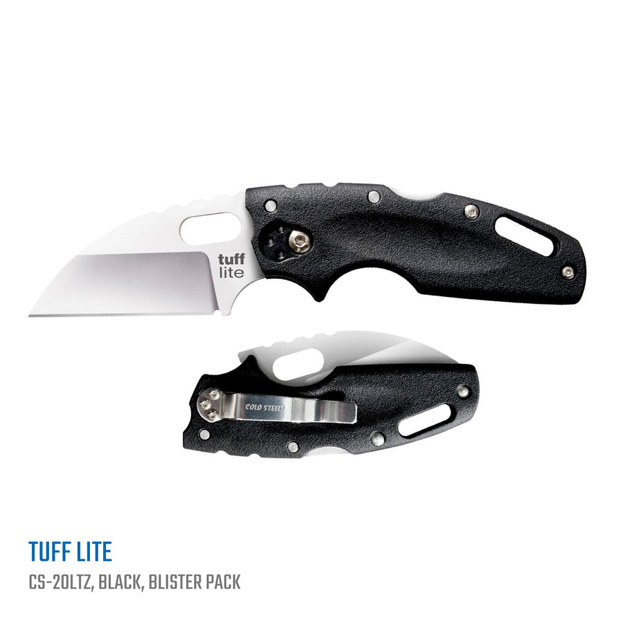 Tuff Lite COLD STEEL 2.5" AUS8A Sheepsfoot Razor-Sharp Plain Blade 3.5" Griv-Ex Black Handle Pocket Folding Knife, Blister Pack