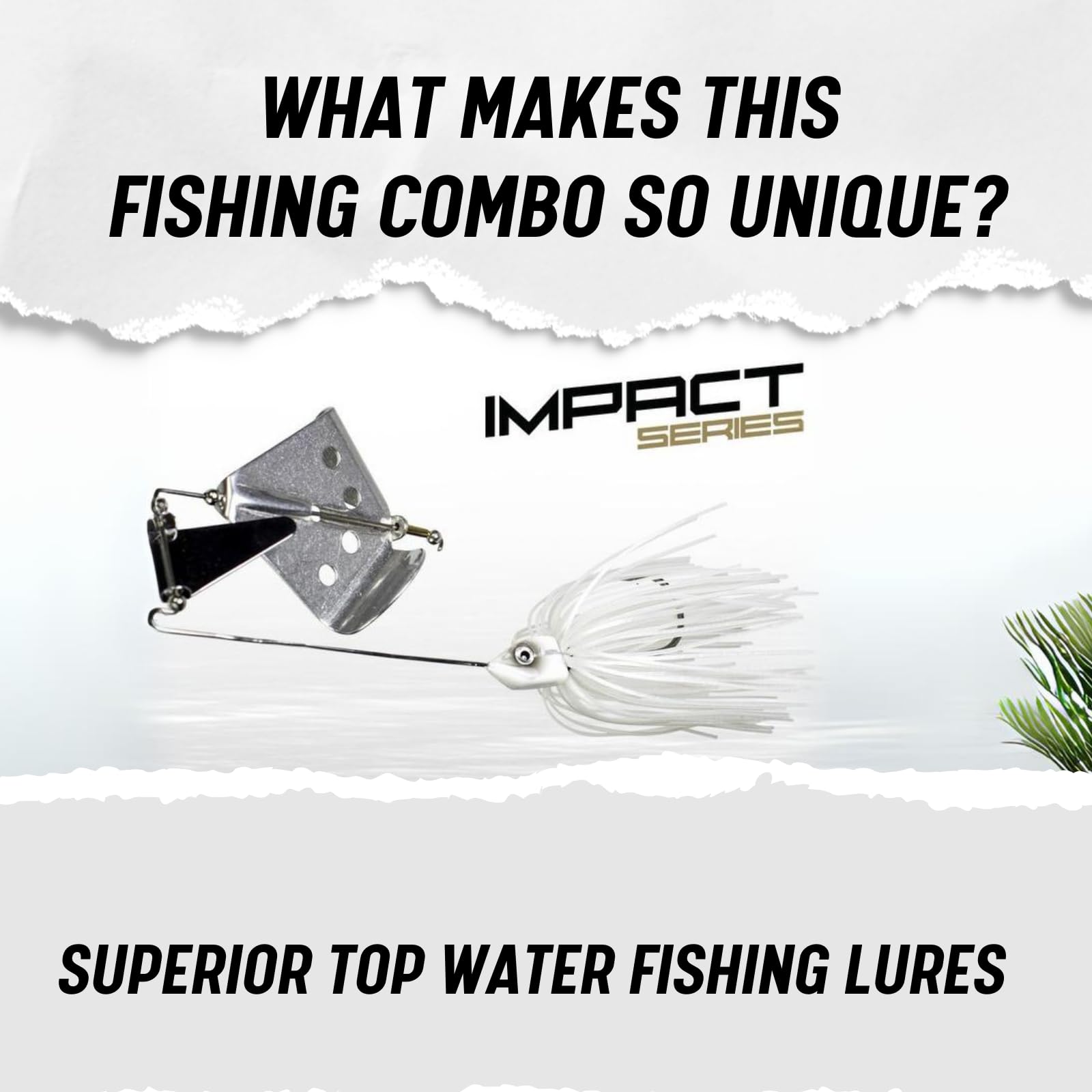 Top Water Fishing Lures Kit LUNKERHUNT | (4-Pack | Impact Series Fishing Baits for Bass, Trout, Pike Includes: Spinnerbait, Hard Bait, Popper