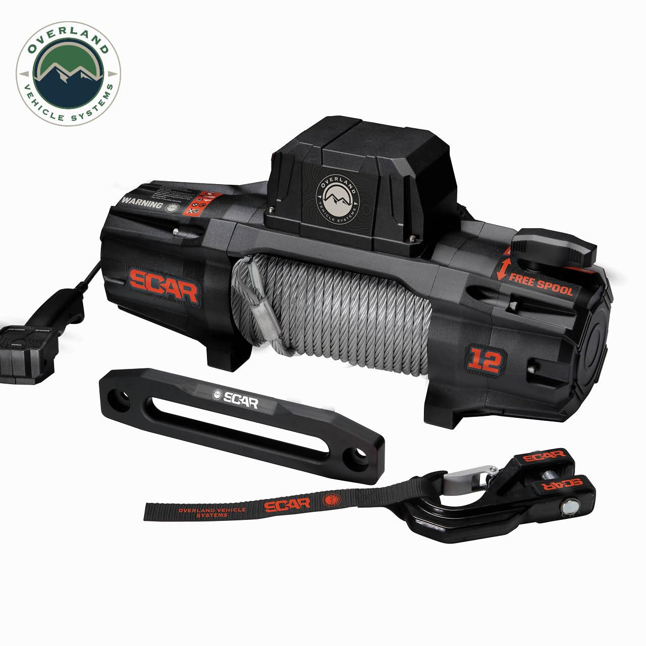 Scar 12 Overland Vehicle Systems Off Road Recovery Winch 12,000lb Steel Cable and Wireless Remote