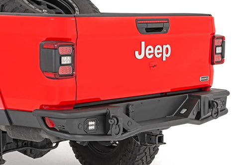 Rough Country Rear Bumper Tubular with LED Lights for Jeep Gladiator JT (2020-2025) - Includes D-Rings & Dual 2" Black Series LED Pods, No-Drill Install