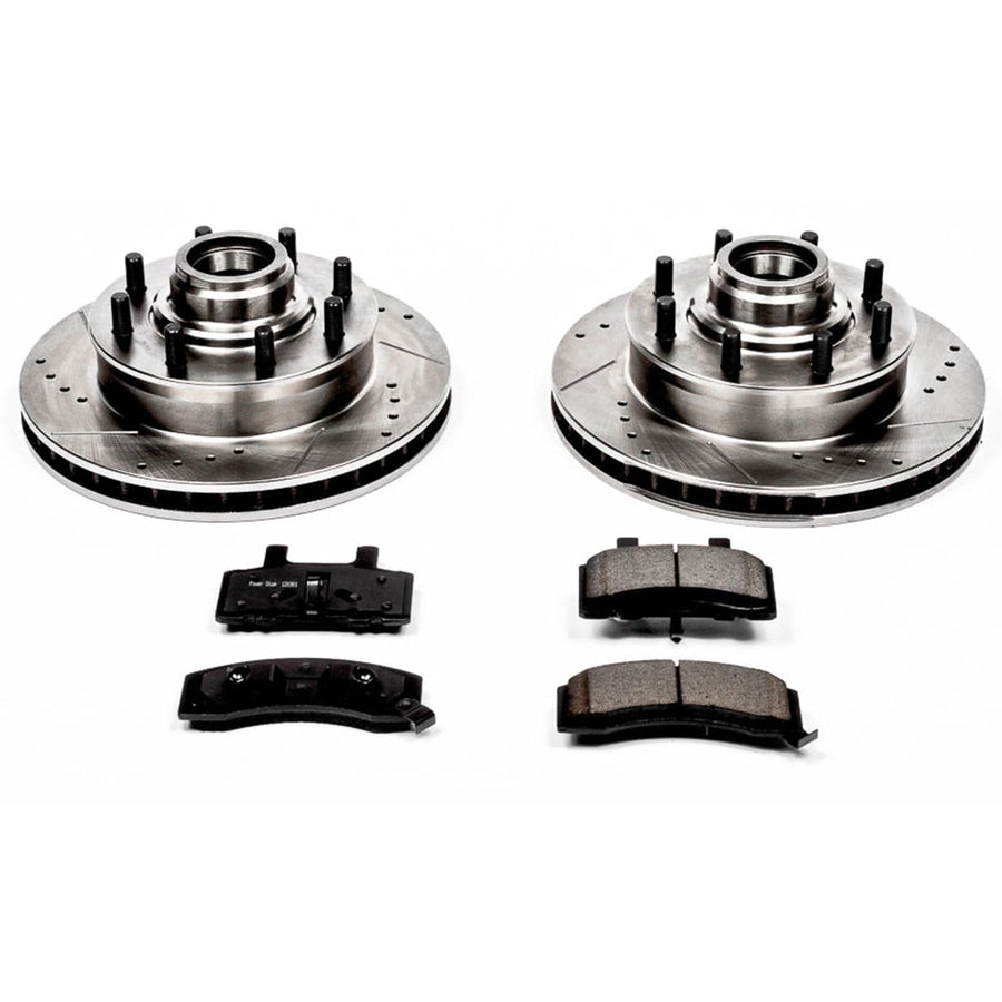 Power Stop K2947 Brake Pads Front Z23 Carbon Fiber with Drilled & Slotted Brake Rotors Kit