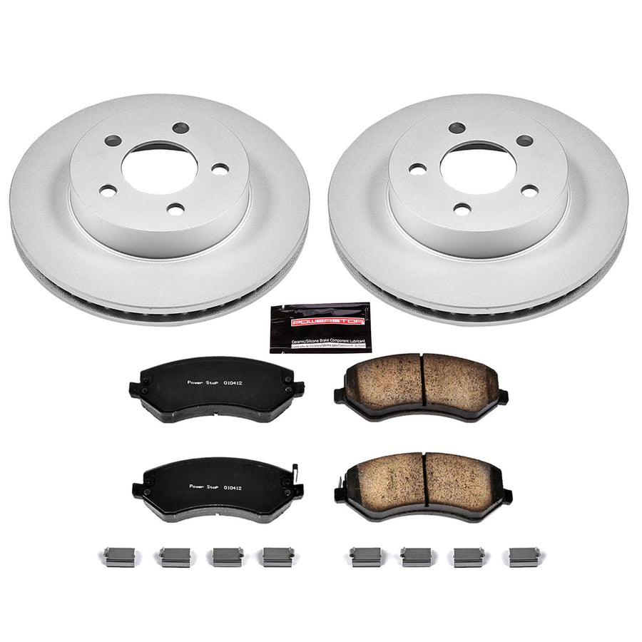 Power Stop Coated Brake Rotor CRK2160 & Ceramic Brake Pads- front For Jeep Liberty 2002-2007 [Model Specific]