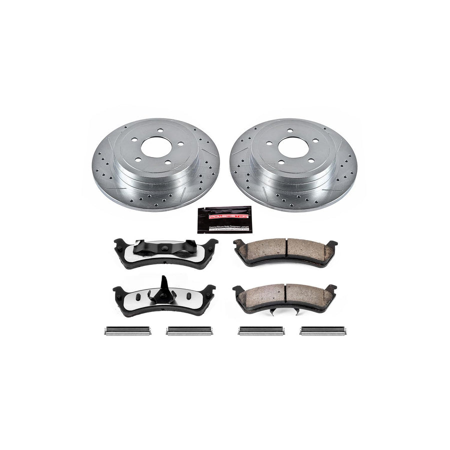 Rear Brake Kit Power Stop For 2003 Ford Explorer Sport - Truck & Tow Carbon Fiber Ceramic Brake Pads & Drilled and Slotted Rotors Replacement, K1770-36