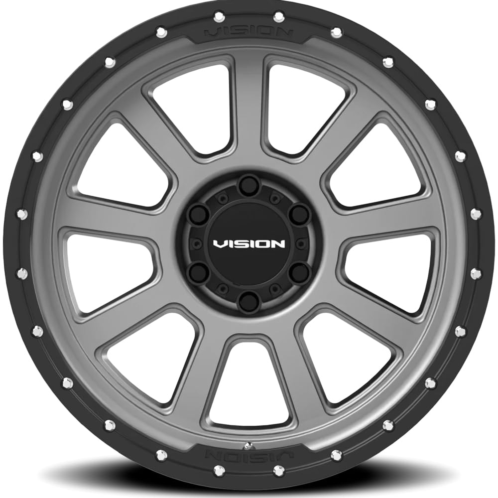 350 OJOS Vision Custom Wheel - 18x9, 12 Offset, 6x139.7 Bolt Pattern, 106.2mm Hub - Satin Gray with Satin Black Lip Rim