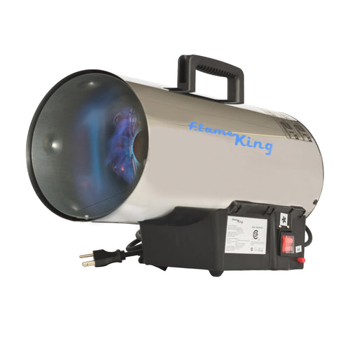 60,000 BTU Flame King Portable Propane Forced Air Heater Outdoor Great for Jobsite, Construction, Garage, Patio, Stainless Steel