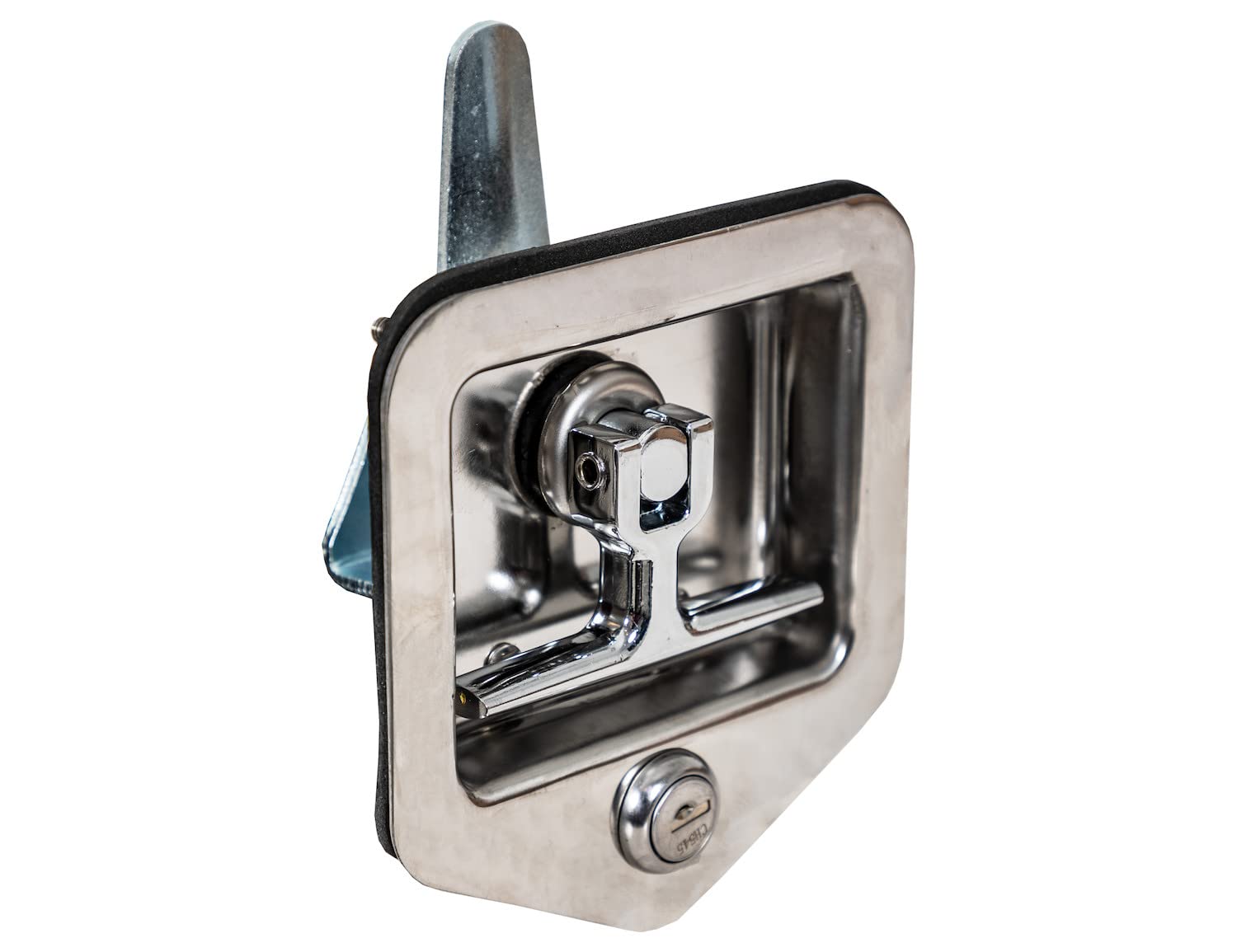 Locking T-Handle Latch Buyers Products L8855, Polished Stainless Steel Latch w/Gasket, Blind Studs & Two Keys, Flush Mount, for Truck Bed Tool Boxes, Trailer Doors, RVs, Campers, Truck Cap Latch