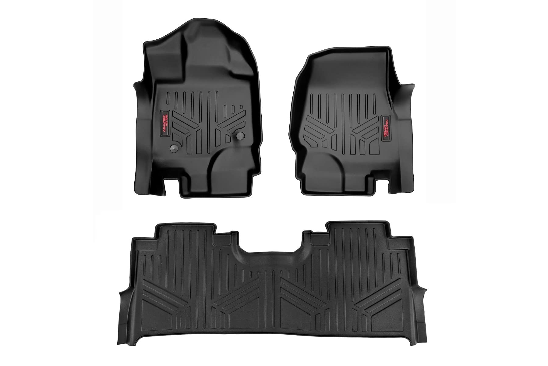 Rough Country Floor Mats All Weather Set for Ford F-150 (2015-2025), F-150 Lightning (2022-2024), Raptor (2017-2025) Bucket Seats - Waterproof, Flexible, Front & Back Set
