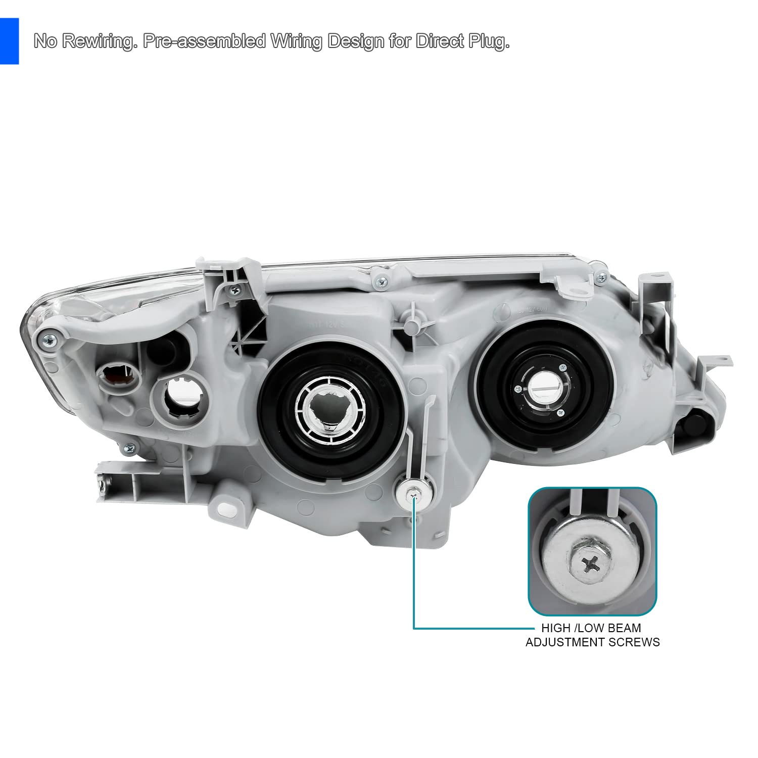 Projector Headlights SPEC-D TUNING Glossy Black Compatible with 2012-2014 Toyota Camry, Left + Right Pair Headlamps Assembly