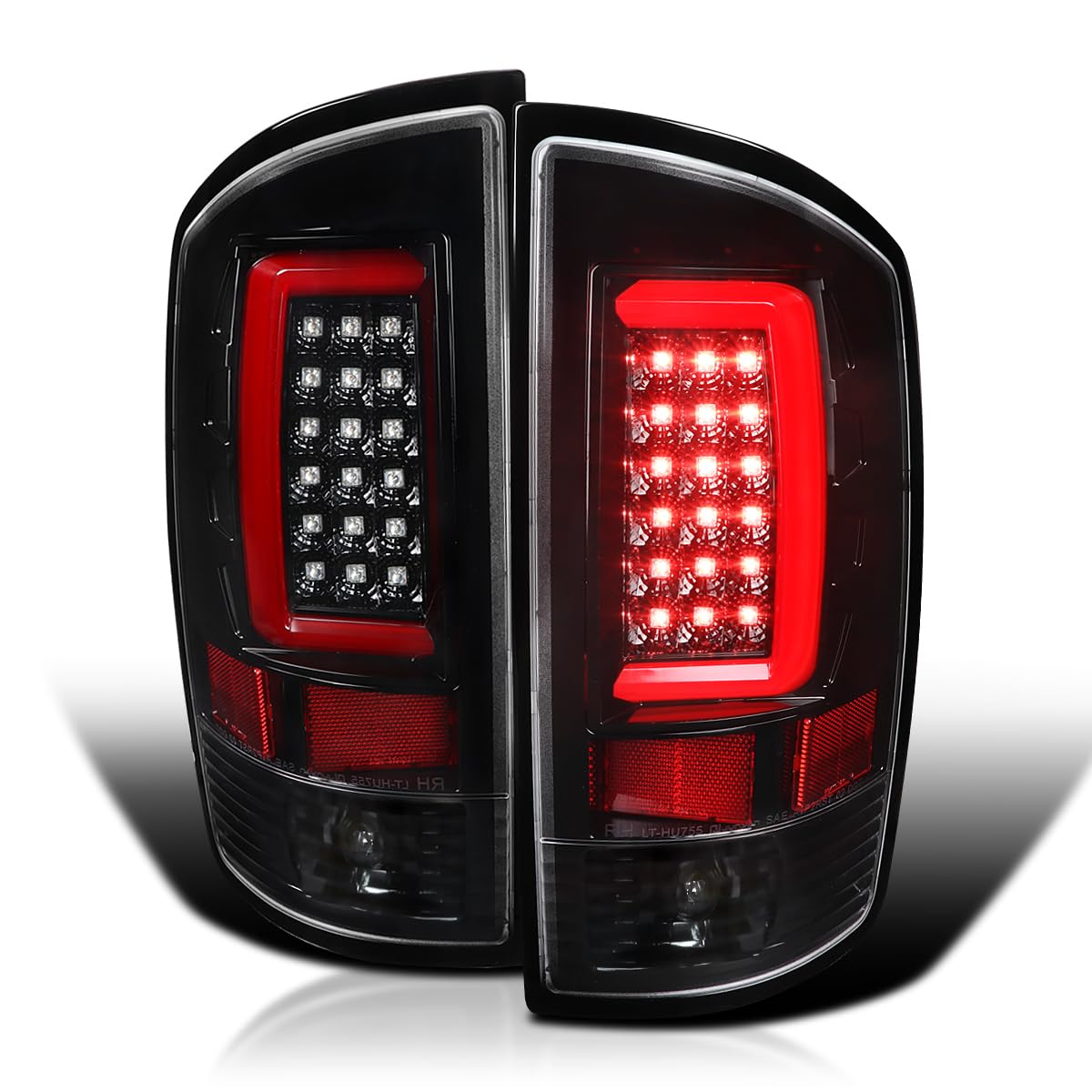 Jet Black LED Bar Tail Lights SPEC-D TUNING Compatible with 2002-2006 Dodge Ram 1500/2500/3500, Left + Right Pair Assembly