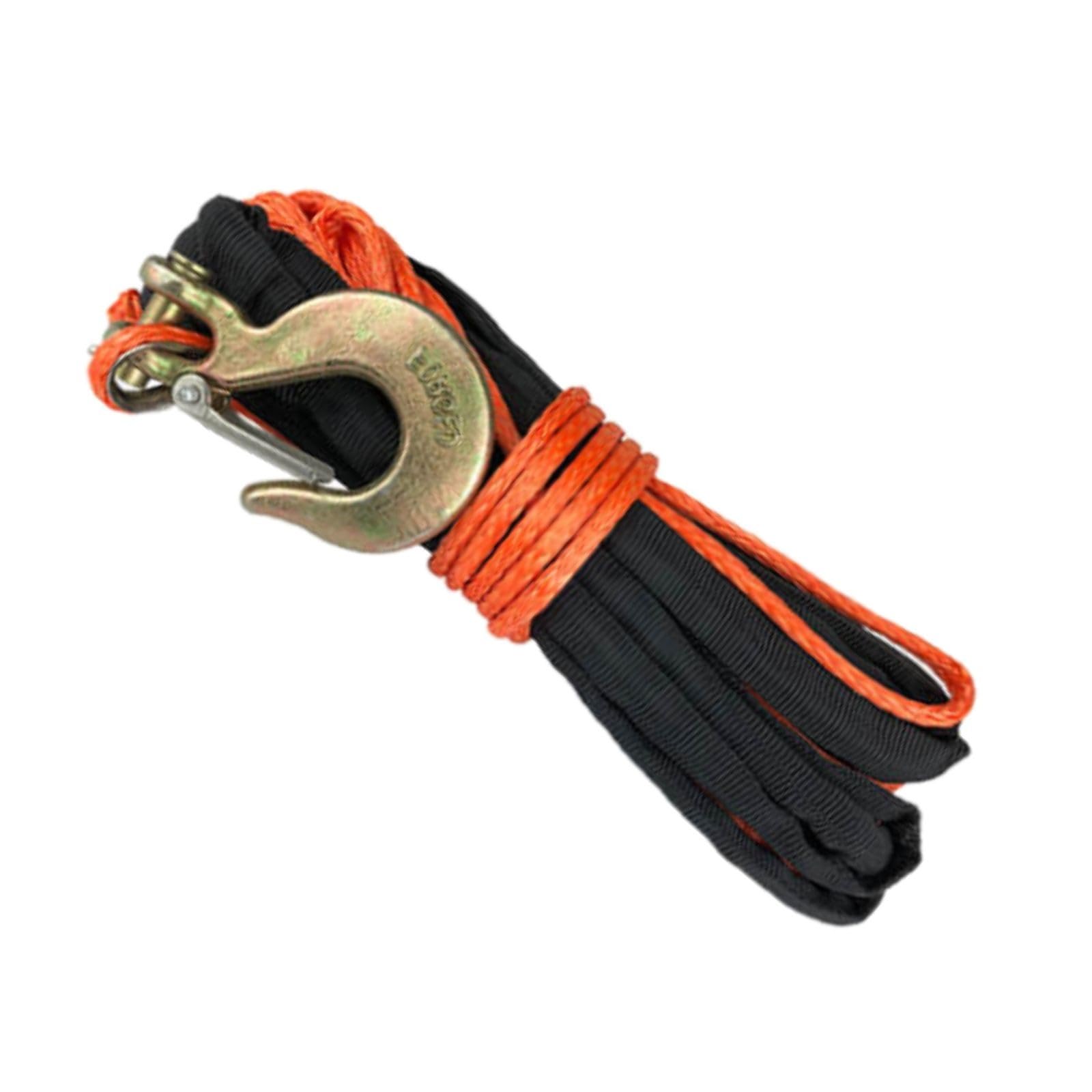 Mile Marker 19-52316-50 Synthetic Rope ATV Assembly with Hook Single Orange & Black 3/16" x 50' for ATV Winches 2,500 – 3,500 lbs. - Breaking Force of 4,600 lbs.