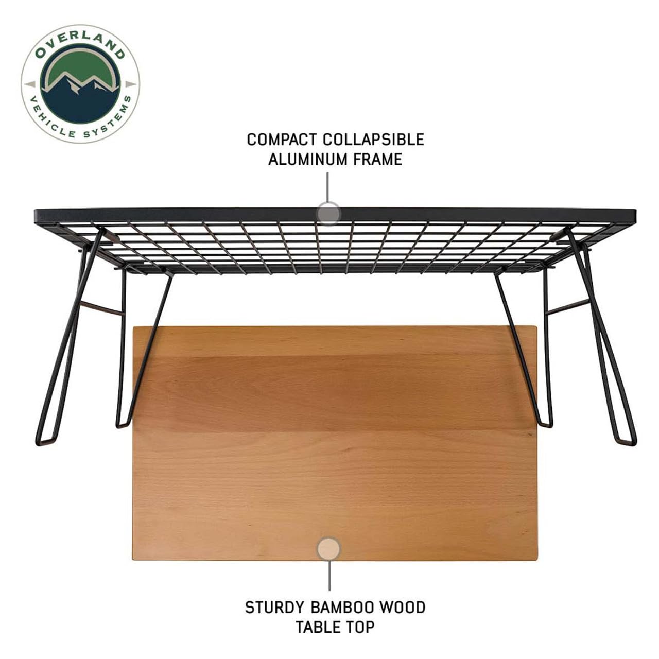 Kick It Camp Table Overland Vehicle Systems - Wood Base & Storage Bag