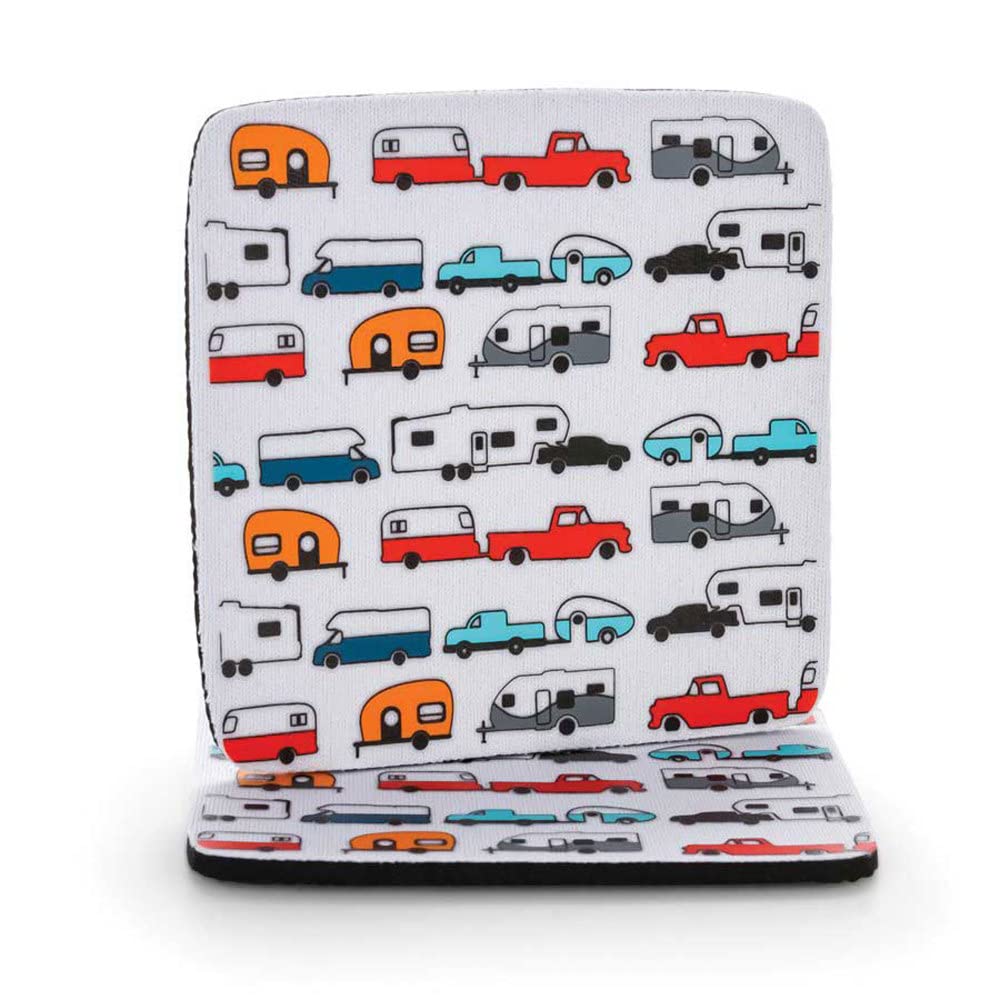 Camco Neoprene Drink Coaster Life Is Better at The Campsite - Fun Multicolor Retro RV, Camper, and Trailer Designs - Great for Rving, Camping and More - 2 Pack (53231)