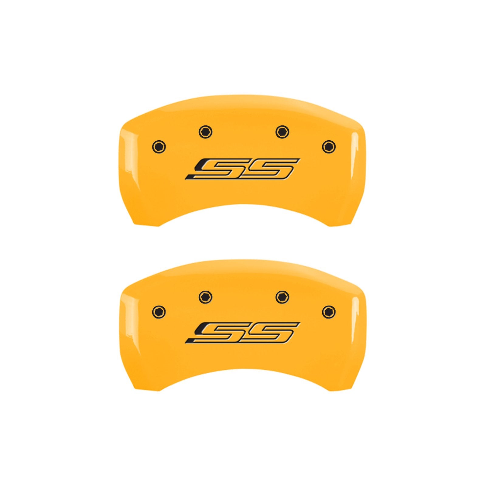 Caliper Covers MGP 14231SSS5YL, Set of 4 (Yellow Engraved Front and Rear: Gen 5/SS Powder Coat Finish Black Characters)