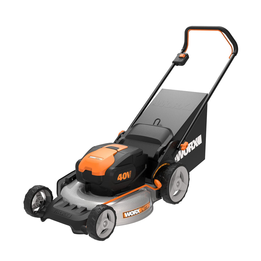 Worx 20" Cordless Lawn Mower Nitro, 3 in 1 Electric Mower with Collapsible Handle, Push Lawn Mower with 7-Position Height Adjustment, 2 Batteries & Charger Included, WG751.3