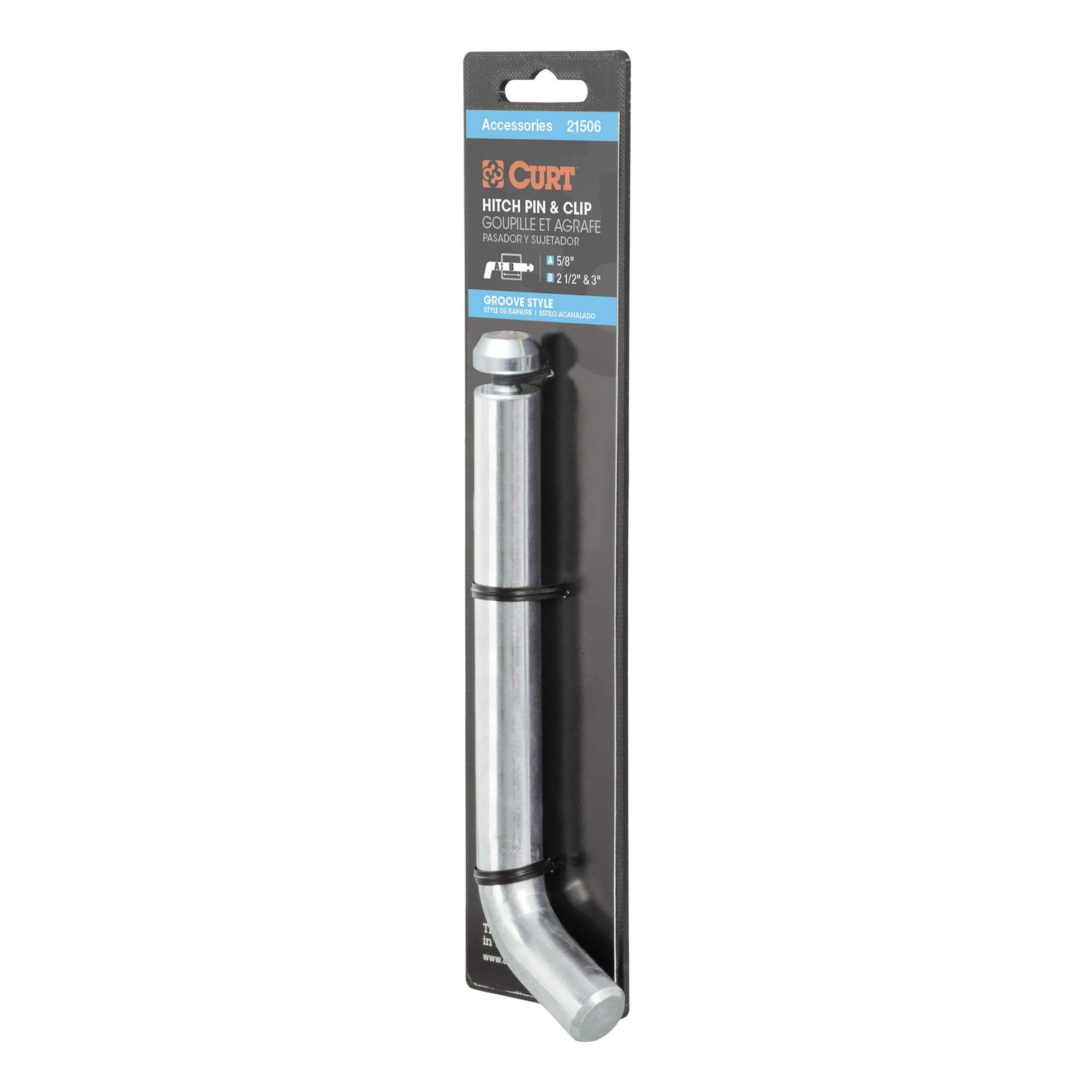 CURT Heavy-Duty 21506 Trailer Hitch Pin & Clip with Grooved Head, 5/8-Inch Diameter, Fits 2-1/2 or 3-Inch Receiver