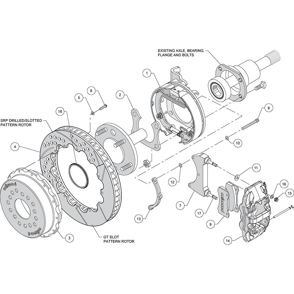 Rear P-Brake Kit AERO4,14.00", Drilled, Red