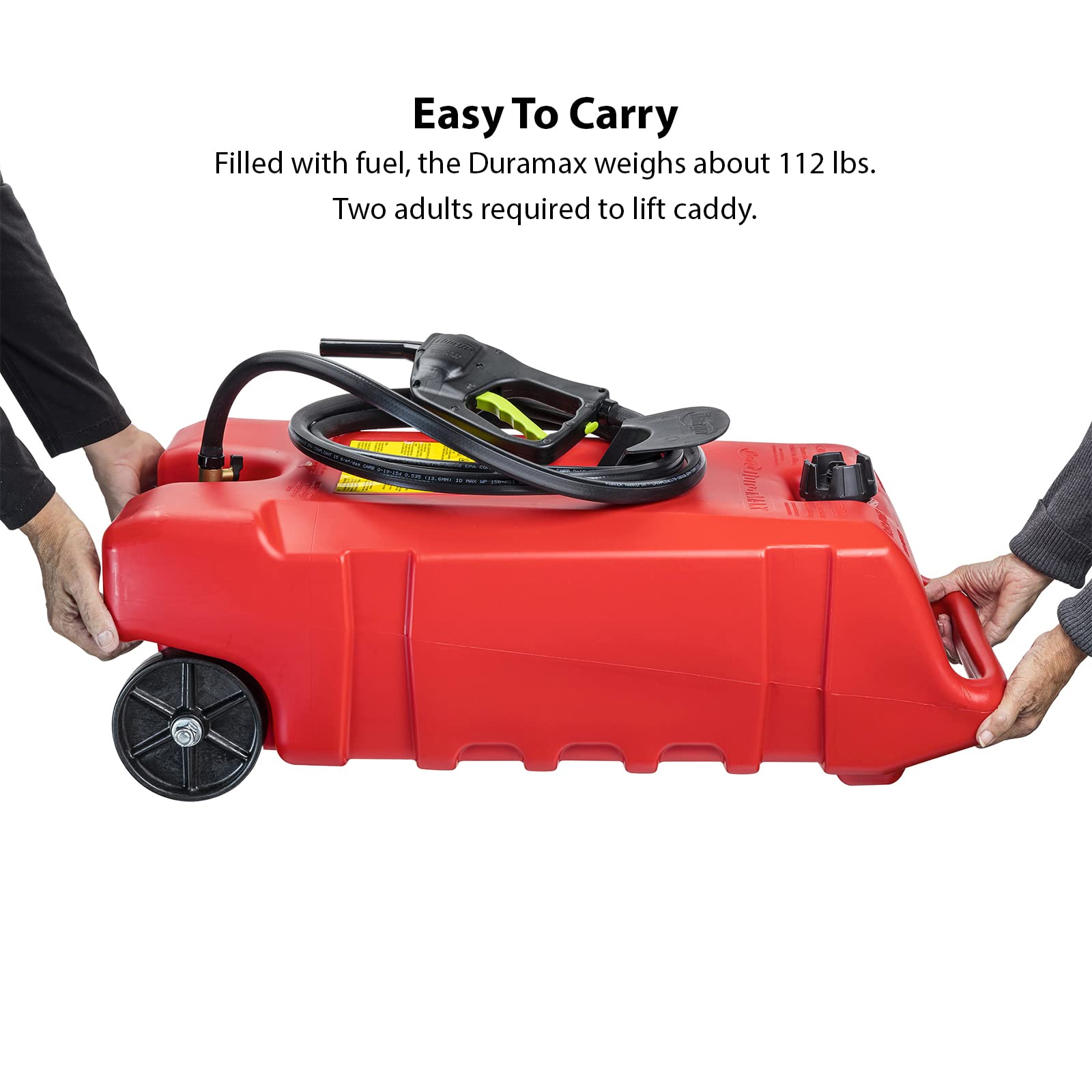 Scepter 14 Gallon Duramax Flo ’N Go Gas Caddy, 53 Liter Portable Fuel Tank and Fuel Transfer Pump with 10-Foot Hose for Lawn Mower, Farm, Marine, Commercial, and Home Use, Gasoline Only, Red