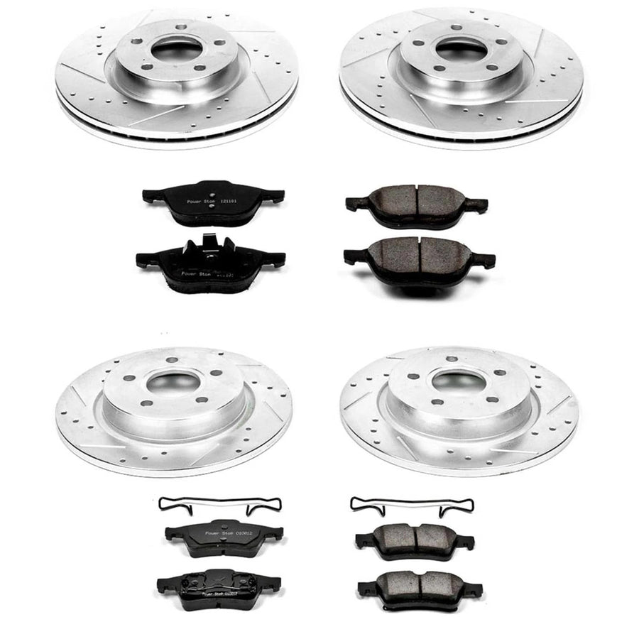 Power Stop K4492 Z23 Carbon Fiber Brake Pads Front and Rear with Drilled & Slotted Brake Rotors Kit For Volvo S40 2004-2005, Volvo V50 2005 [Model Specific]