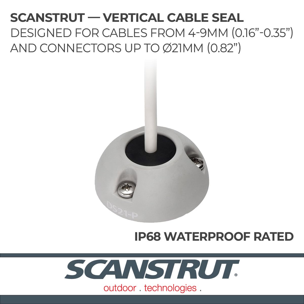 Small Scanstrut DS21A-P Cable Seal for Connectors to 0.83" and Cables 0.165"-0.35" - Plastic