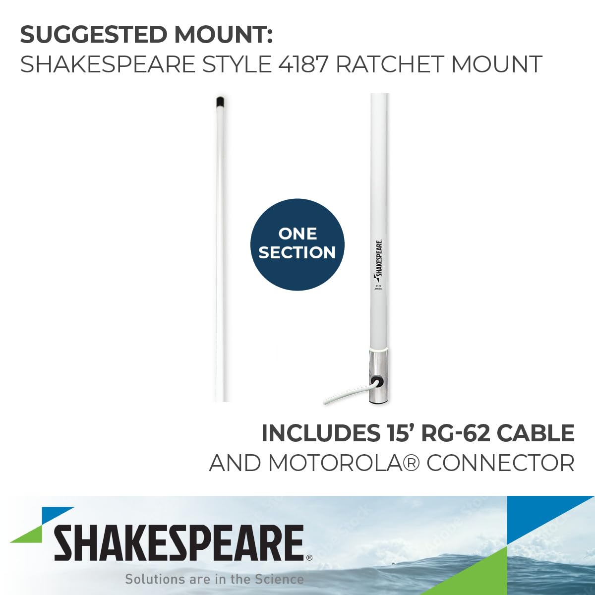 8' Shakespeare AM/FM Stereo Antenna with 15' RG-62 cable
