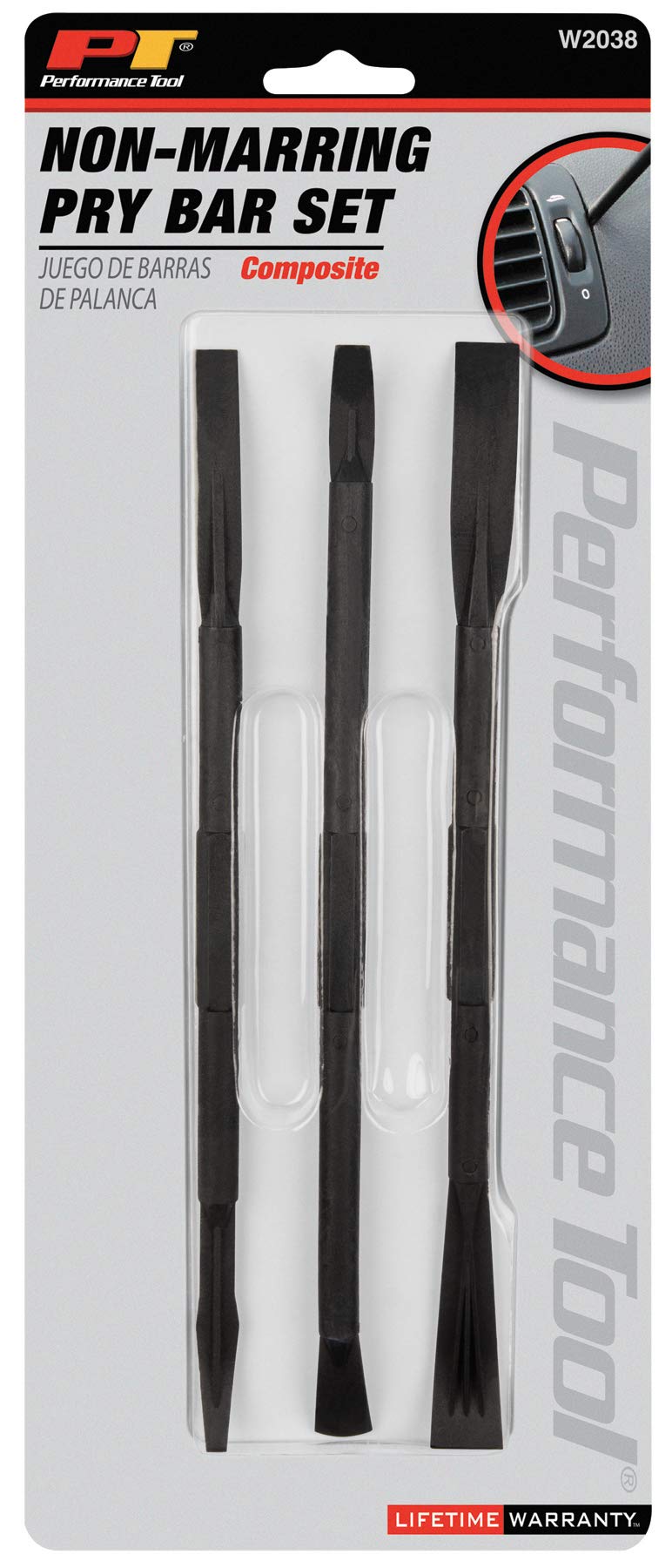 W2038 Performance Tool Non-Marring Nylon Pry Bar Set, Double Ended Tools for Delicate Jobs, Spreading, Smoothing, and More, 7-1/4-Inch Overall Length, Black