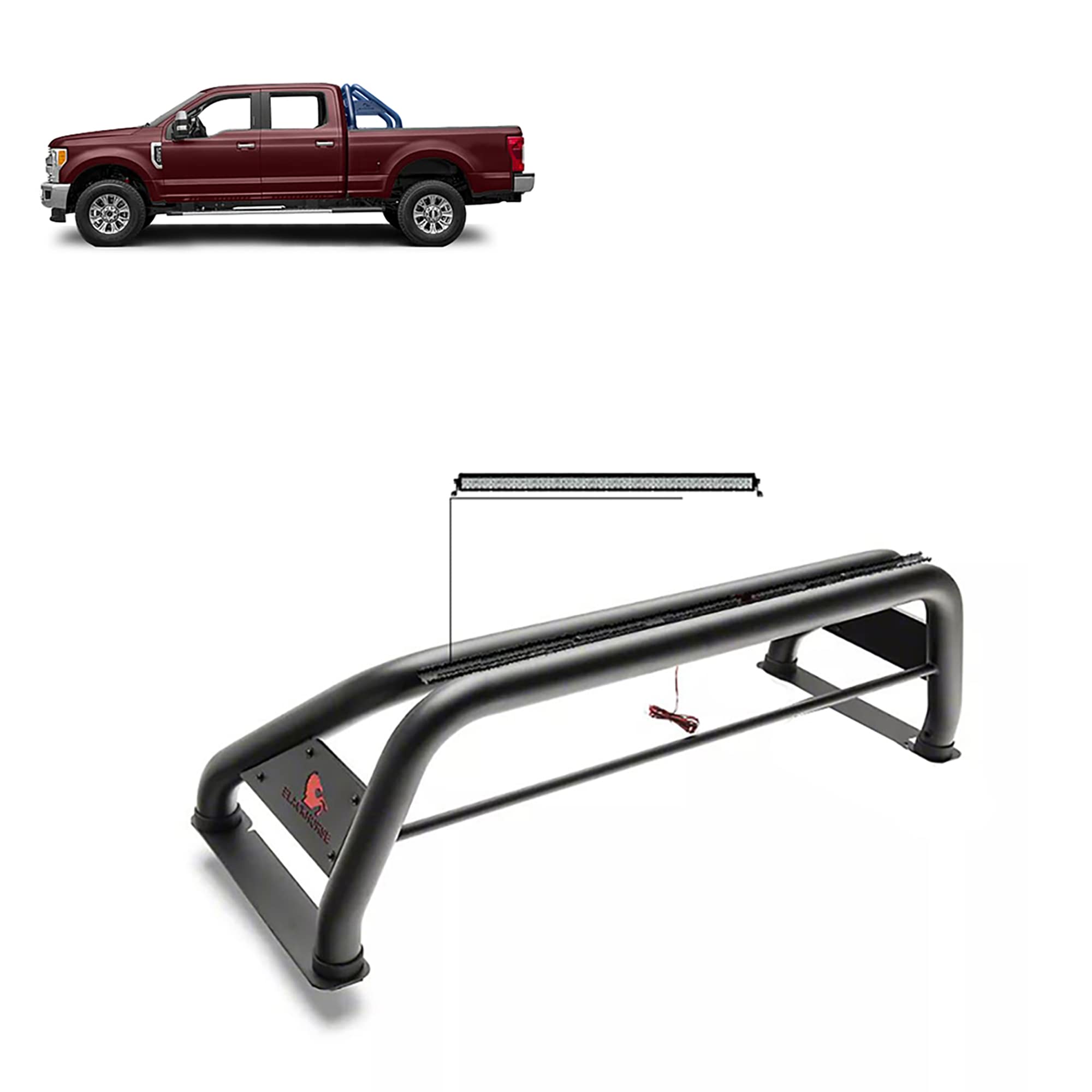 Classic Black Horse Roll Bar Includes 1 40in LED Light Bar Compatible with 1999-2024 Ford F-250 Super Duty|1999-2024 Ford F-350 Super Duty|1999-2024 Ford F-450 Super Duty-RB015BK-KIT