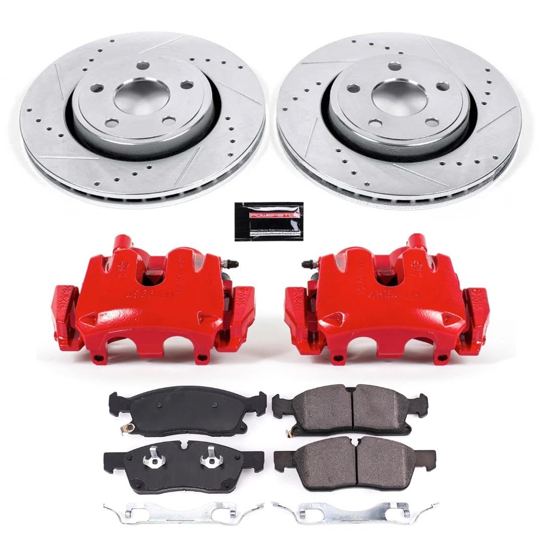 Power Stop Z23 Evolution Front Brake Caliper Kit KC7412- Brake Rotors, Carbon-Fiber Ceramic Brake Pads, Brake Calipers For Jeep Grand Cherokee 2017-2019 [Model Specific]