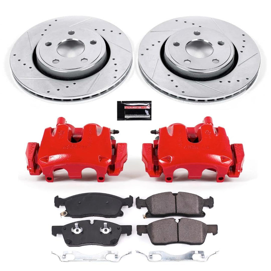 Power Stop Z23 Evolution Front Brake Caliper Kit KC7412- Brake Rotors, Carbon-Fiber Ceramic Brake Pads, Brake Calipers For Jeep Grand Cherokee 2017-2019 [Model Specific]