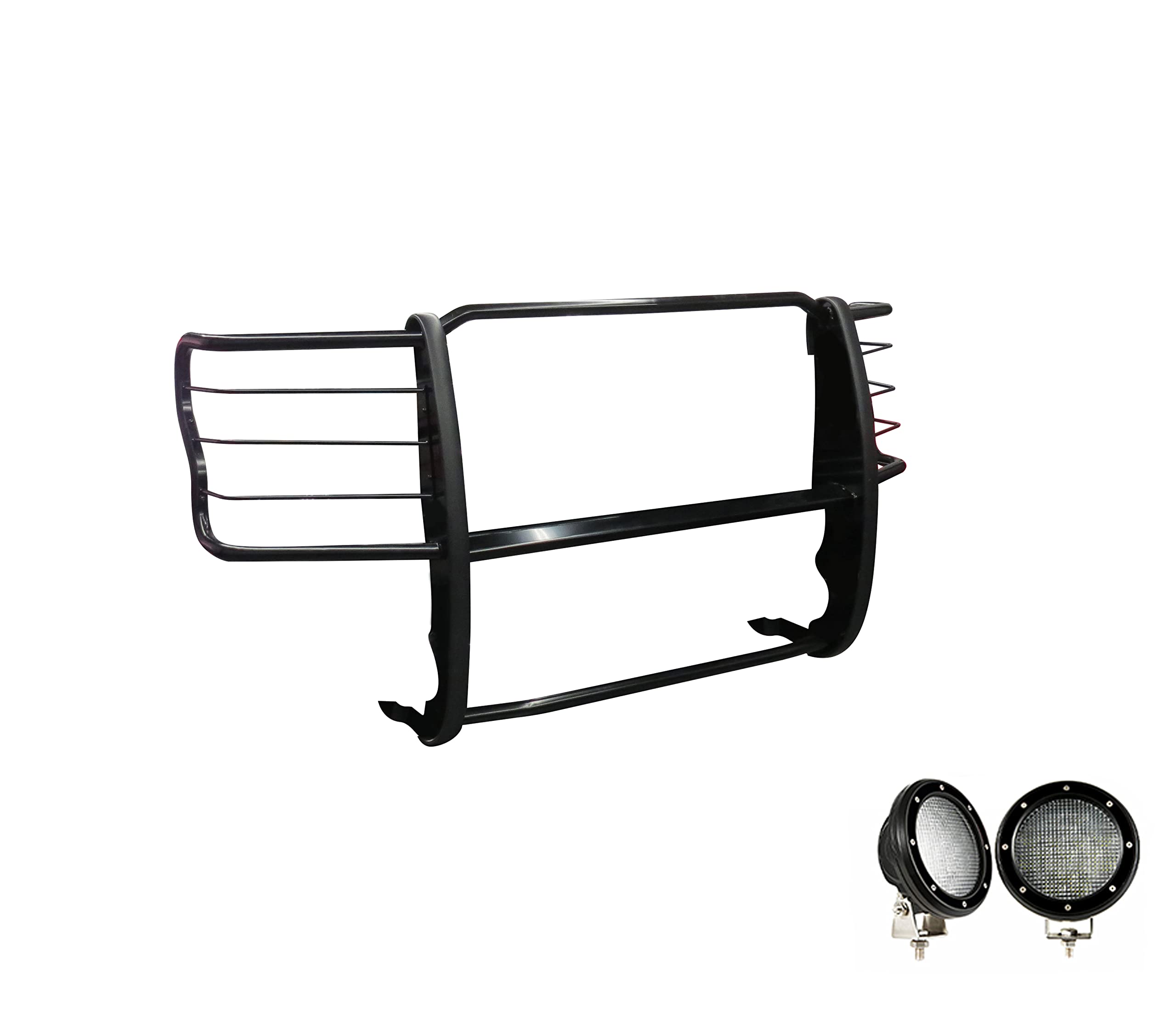 Bumper Guard Modular Black Black Horse Grille brush Come with Pair of 5.3"LED Light with Black Trim Rings Compatible with 2017-2023 Ford F-250/Ford F-350/Ford F-450/Ford F-550 Super Duty-17FB28MA-PLFB