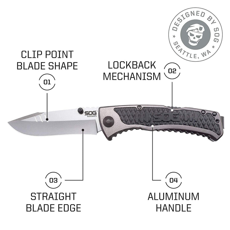 SOG Knives Sideswipe Lockback Grey Anodized Aluminum and GRN Stainless Pocket Knife SW1011-CP