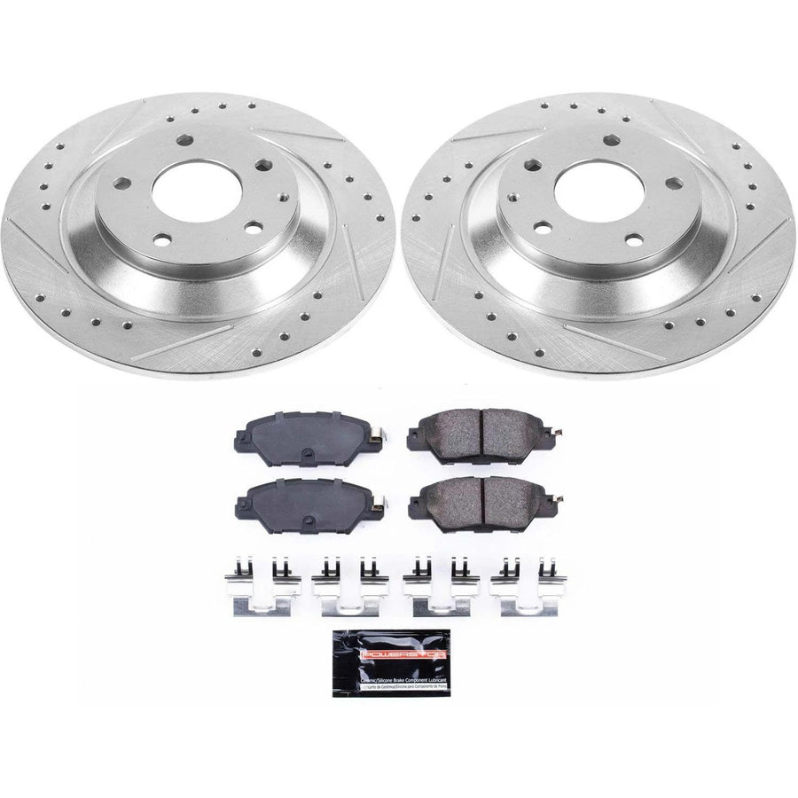 Power Stop K7516 Z23 Rear Carbon Fiber Brake Pads with Drilled & Slotted Brake Rotors Kit For Mazda CX-5 2016-2023 [Model Specific]