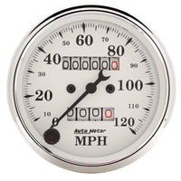 Auto Meter Speedometers Old Tyme White Series, 0-120 mph, 3 1/ 8 in., Analog, Mechanical, Each