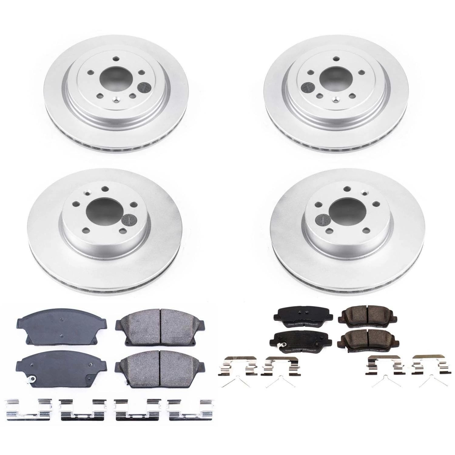 Coated Power Stop CRK7402 Brake Rotor and Ceramic Brake Pads- Front & Rear