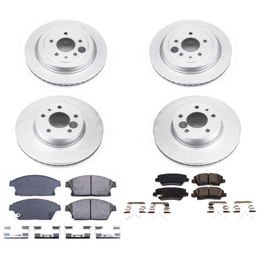 Coated Power Stop CRK7402 Brake Rotor and Ceramic Brake Pads- Front & Rear